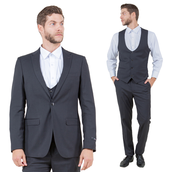 Ultra Slim 3pc Men's Vested Suit Set by Tazzio, Dark Gray